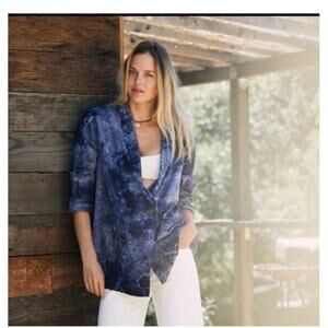 Amadi Anthropologie Hilde Double Breasted Linen Blend Tie Die Blazer Small